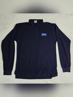 Vintage Blockbuster Video Employee Long Sleeve Polo Shirt Adult Medium Blue Logo